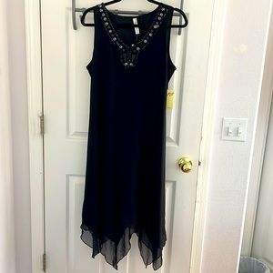 Brand new black, beaded, asymmetrical sleeveless dress